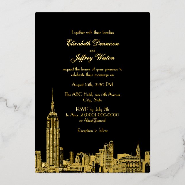 NYC Skyline ESB Etch Wedding Foil Invitation (Front)