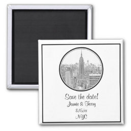 NYC Skyline ESB Round Etched 01 Save the Date Magnet