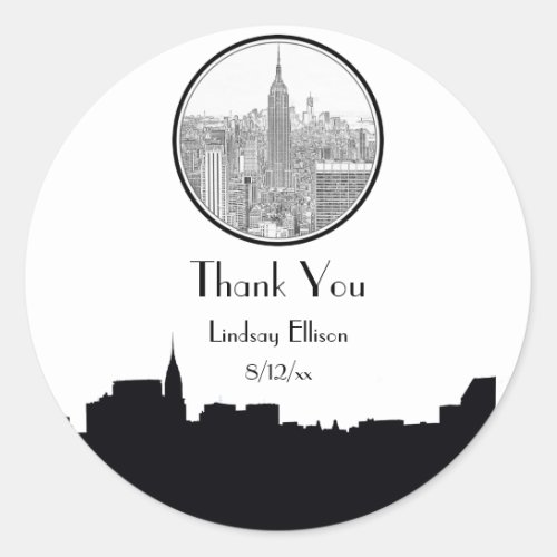 NYC Skyline ESB Round Etched 01S Favor Tag