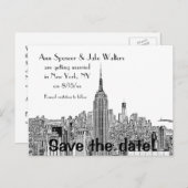 NYC Skyline ESB Top o the Rock Etch Save Date 2 Announcement Postcard (Front/Back)