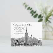 NYC Skyline ESB Top o the Rock Etch Save Date 2 Announcement Postcard (Standing Front)