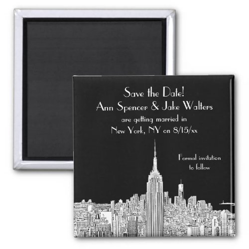 NYC Skyline ESB Top of the Rock Save the Date Blk Magnet