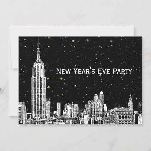 NYC Skyline Etch Starry DIY BG Color SQ New Years Invitation