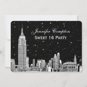 NYC Skyline Etch Starry DIY BG Color SQ Sweet 16 H Invitation