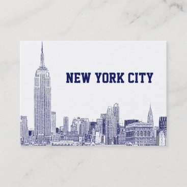 NYC Skyline Etched 01 Blue Business Card