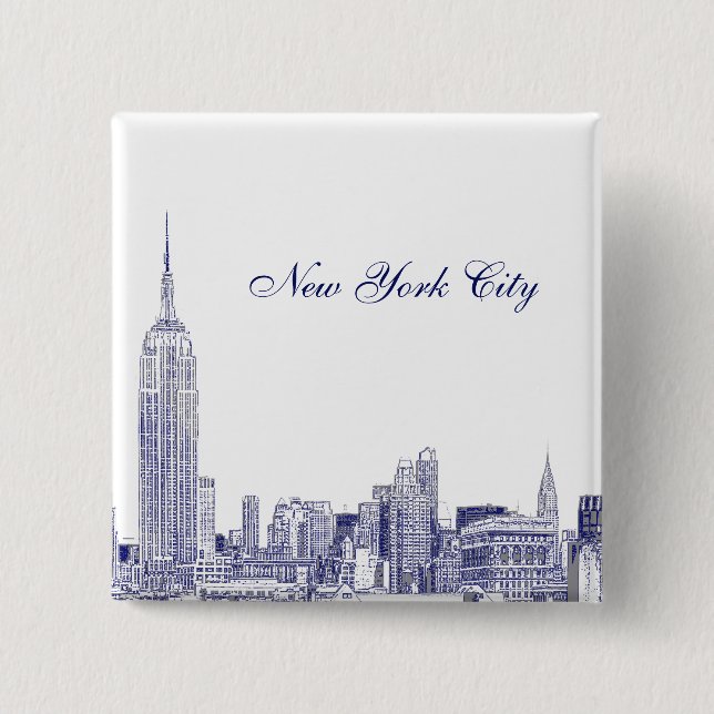 NYC Skyline Etched 01 Blue Button (Front)