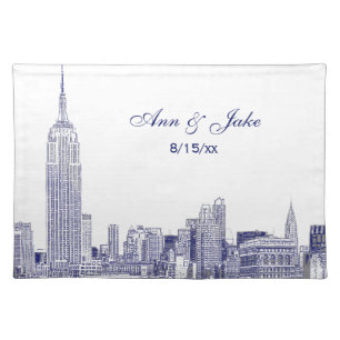 NYC Skyline Etched 01 Blue Cloth Placemat