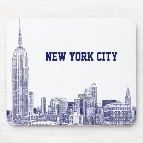 NYC Skyline Etched 01 Blue Mouse Pad