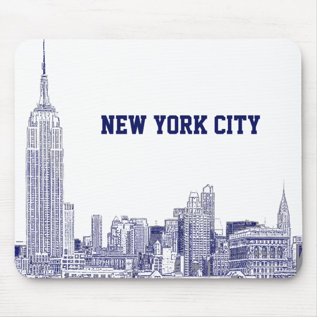 NYC Skyline Etched 01 Blue Mouse Pad (Front)