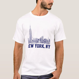 NYC Skyline Etched 01 Blue T-Shirt