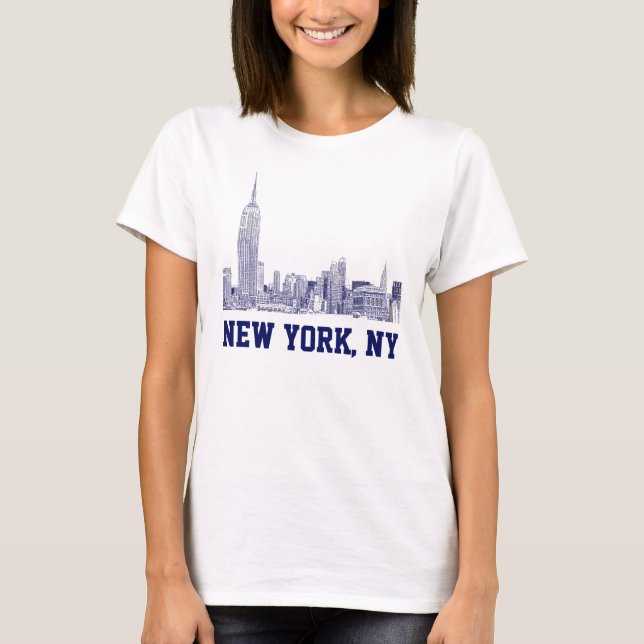 NYC Skyline Etched 01 Blue T-Shirt (Front)