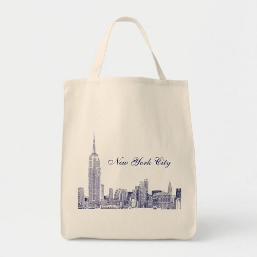NYC Skyline Etched 01 Blue Tote Bag