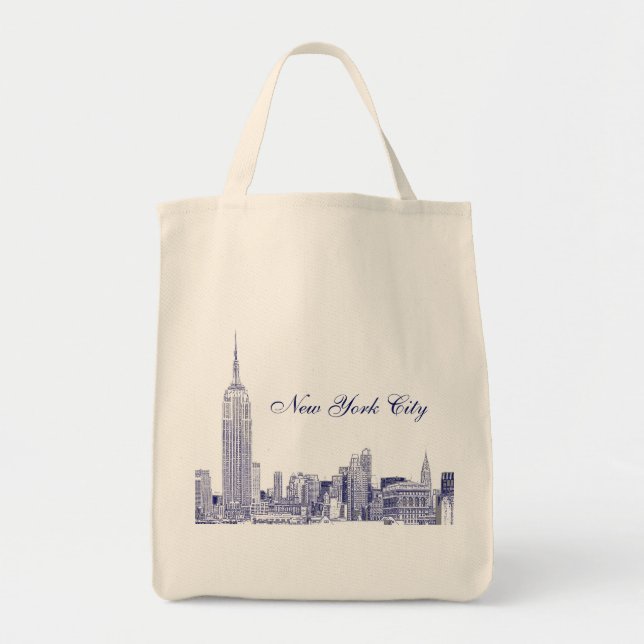 NYC Skyline Etched 01 Blue Tote Bag (Front)