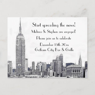 NYC Skyline Etched 01 Engagement Party #2 Invitation Postcard