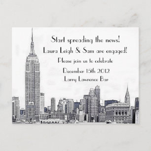 NYC Skyline Etched 01 Engagement Party Invitation Postcard