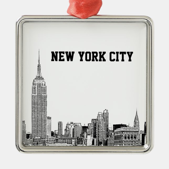 NYC Skyline Etched 01 Metal Ornament (Front)