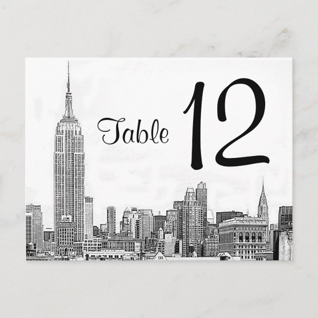 NYC Skyline Etched 01 Table Number (Front)