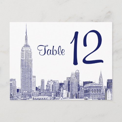 NYC Skyline Etched 01 Table Number Blue