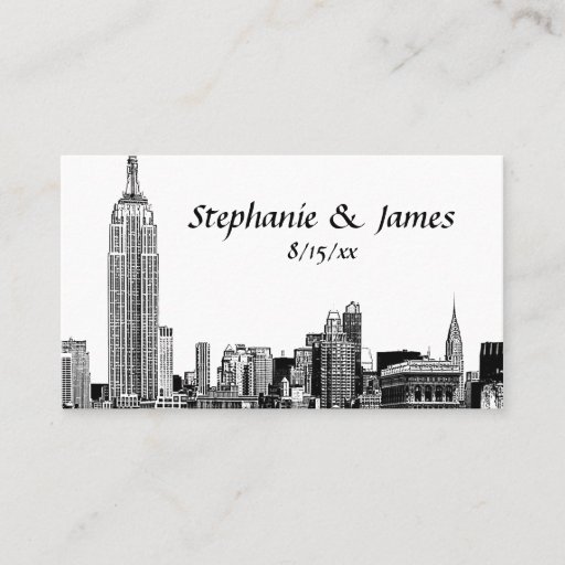 Customizable NYC Skyline Etched 01B Place Cards Business Card Template