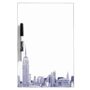NYC Skyline Etched Blue Dry Erase Board