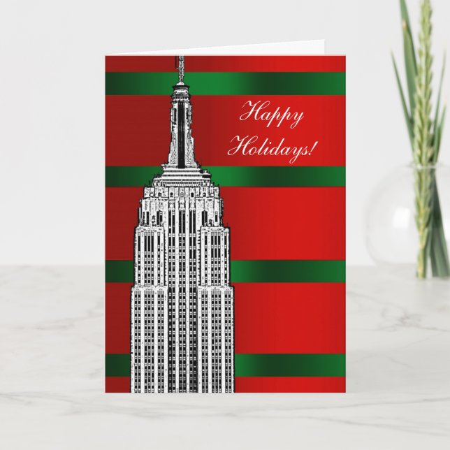 NYC Skyline Etched Emp St Bldg Christmas 2 Holiday Card (Front)