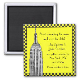 NYC Skyline Etched ESB Checkerd Taxi Save the Date Magnet