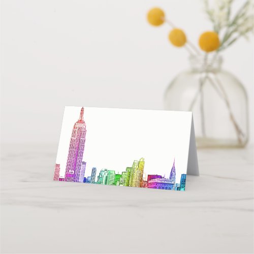 NYC Skyline Etched Look Rainbow Escort Cards