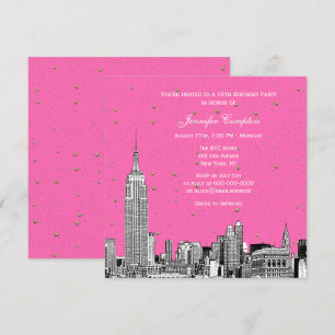 NYC Skyline Etched Starry DIY BG Color SQ Sweet 16 Invitation