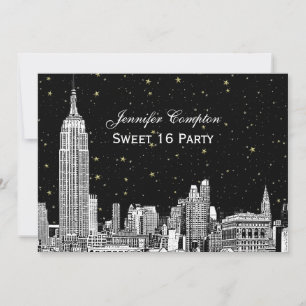 NYC Skyline Etched Starry DIY BG Color Sweet 16 Invitation