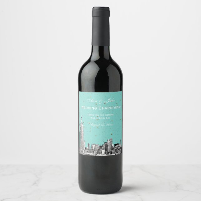 NYC Skyline Etched Starry DIY BG Color Wine Label (Front)