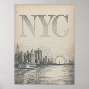 NYC Skyline Ferry View With Empire State Building Poster