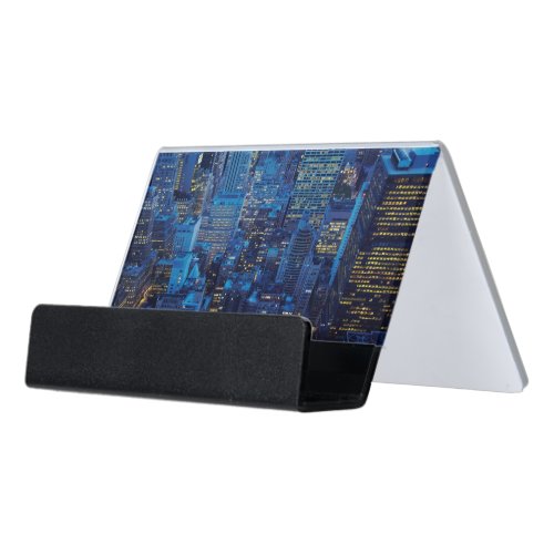 NYC Skyline high angle view at dusk Desk Business Card Holder