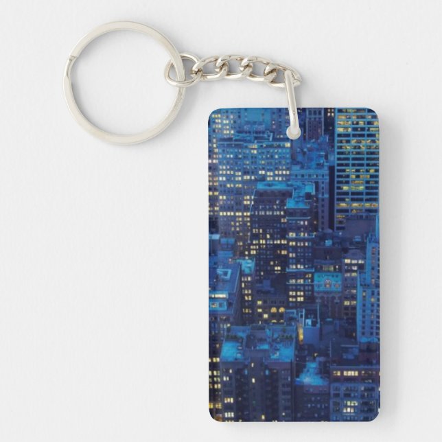 NYC Skyline, high angle view at dusk Keychain (Front)