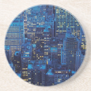 NYC Skyline, high angle view at dusk Sandstone Coaster