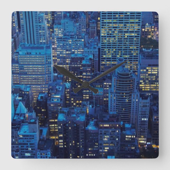 NYC Skyline, high angle view at dusk Square Wall Clock (Front)