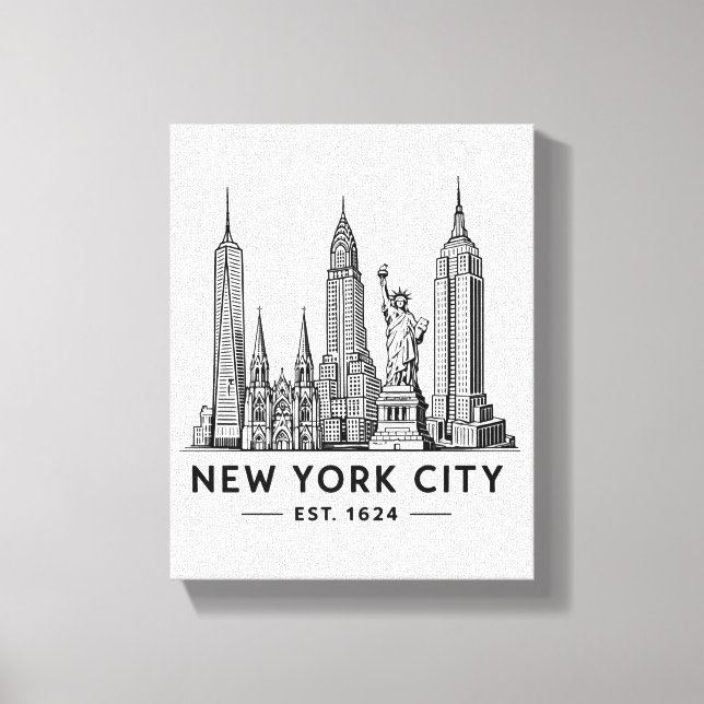 NYC Skyline Illustration with Statue of Liberty Canvas Print (Front)