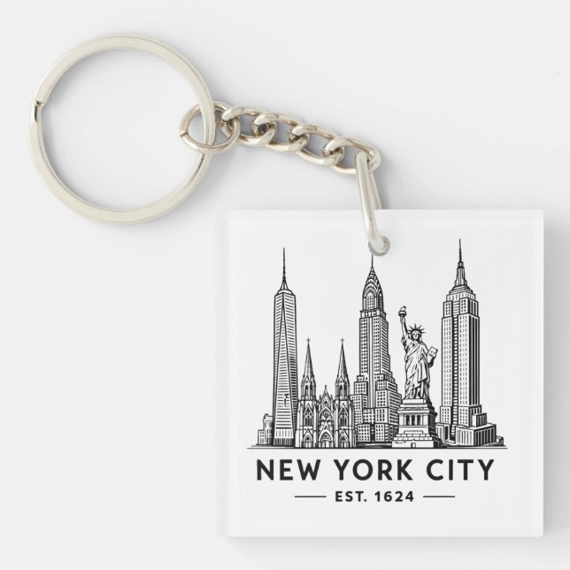NYC Skyline Illustration with Statue of Liberty Keychain (Front)