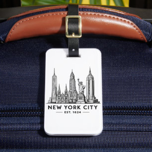NYC Skyline Illustration with Statue of Liberty Luggage Tag