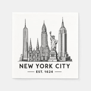 NYC Skyline Illustration with Statue of Liberty Napkins