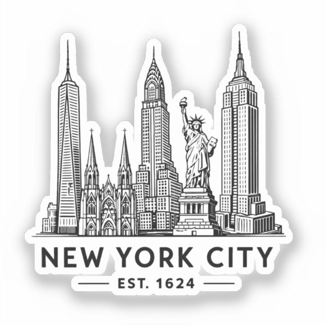 NYC Skyline Illustration with Statue of Liberty Sticker (Front)