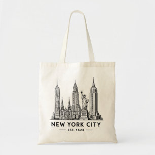 NYC Skyline Illustration with Statue of Liberty Tote Bag