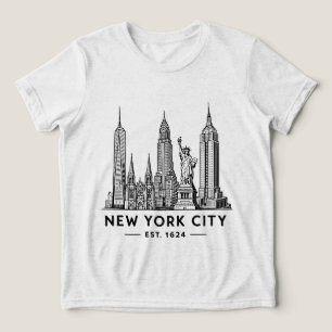 NYC Skyline Illustration with Statue of Liberty Tri-Blend Shirt