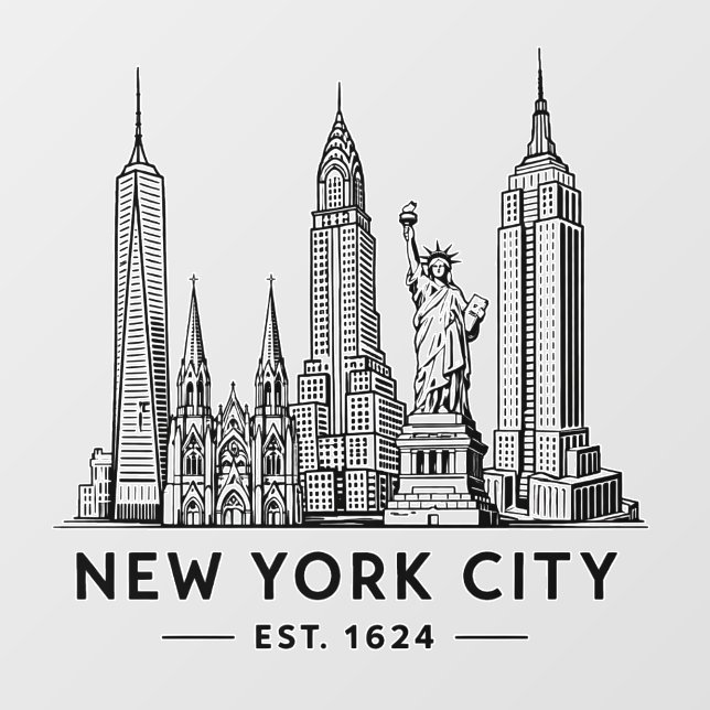 NYC Skyline Illustration with Statue of Liberty Wall Decal (Front)