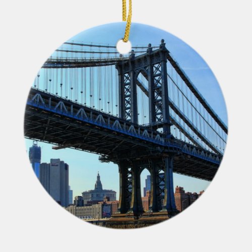 NYC Skyline Manhattan Bridge 3 Ceramic Ornament