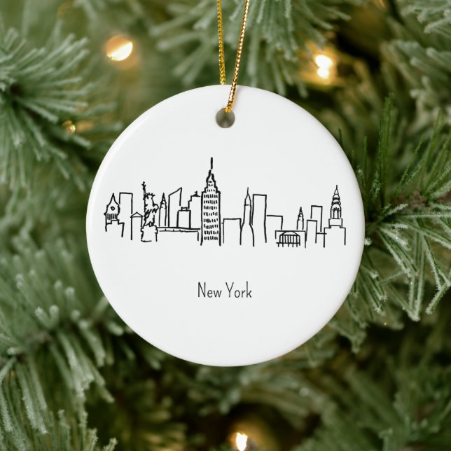 NYC Skyline New York Illustration Ceramic Ornament (Tree)