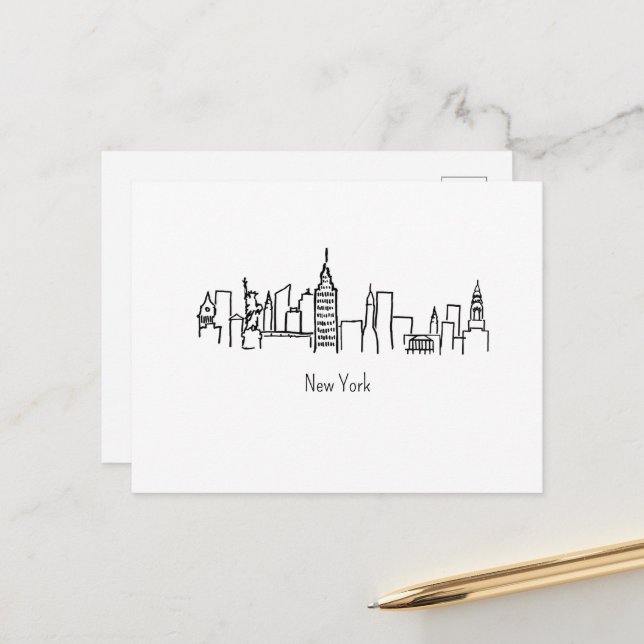 NYC Skyline New York Illustration Postcard (Front/Back In Situ)