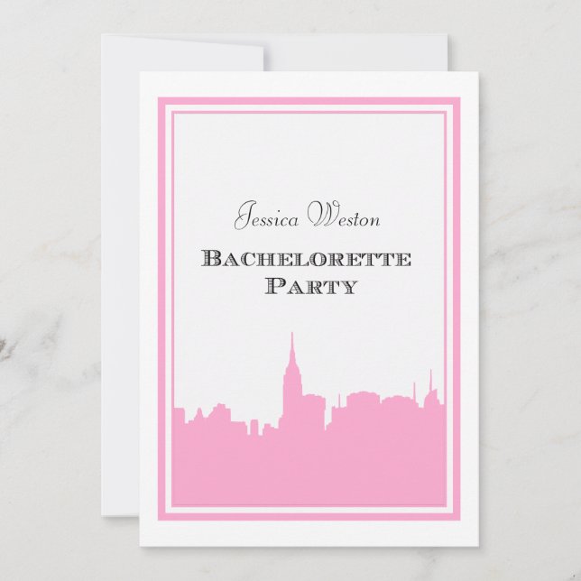 NYC Skyline Pink Silhouette #2 DIY Bachelorette Invitation (Front)