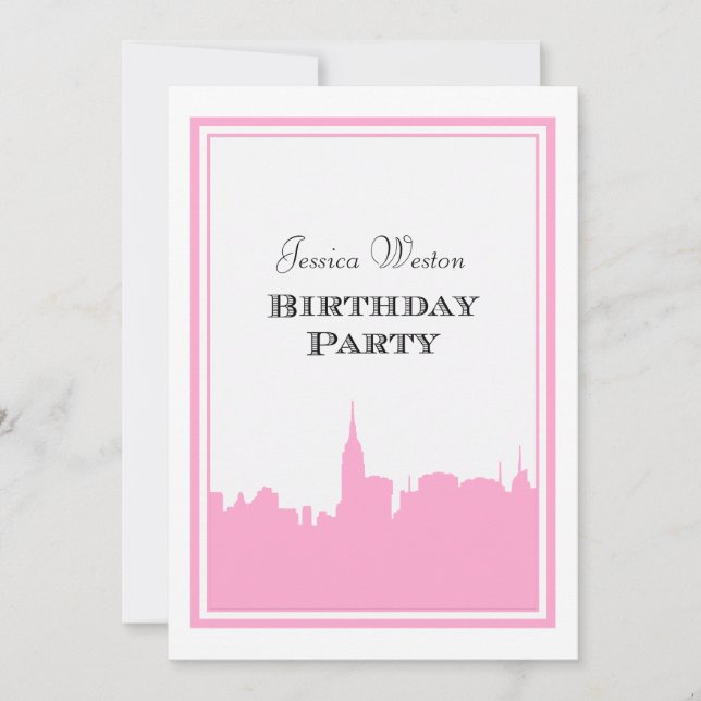 NYC Skyline Pink Silhouette #2 DIY Birthday Invitation (Front)