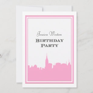 NYC Skyline Pink Silhouette #2 DIY Birthday Invitation