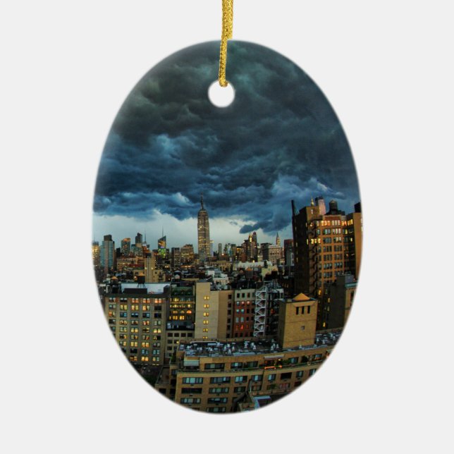 NYC Skyline: Scary massive derecho storm cloud Ceramic Ornament (Front)